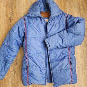 Vintage blue with red trim down filled puffer coat